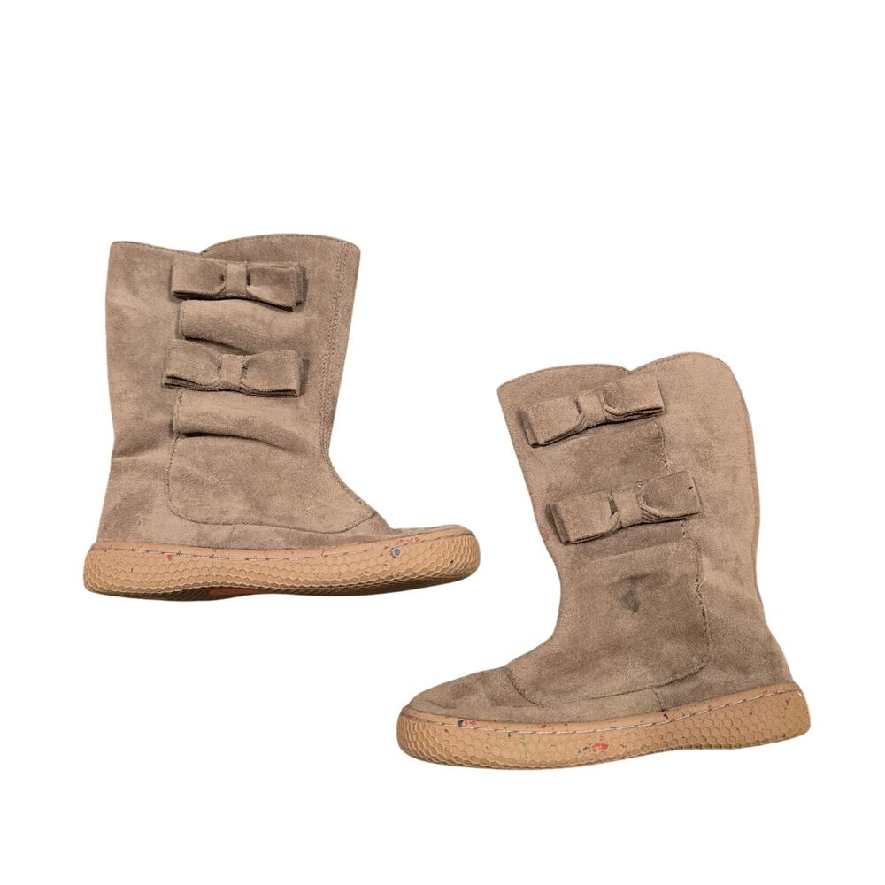 Toddler Girl Livie & Luca Brown Suede Zip Boots Bow Accents | Size 8